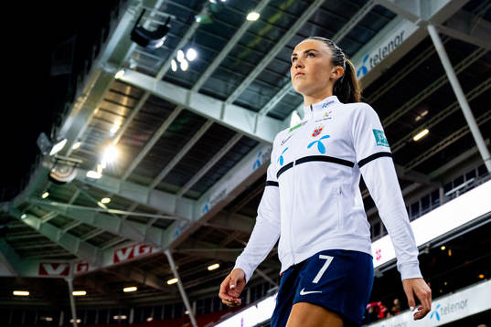 Ingrid Syrstad Engen of Norway enters the pitch