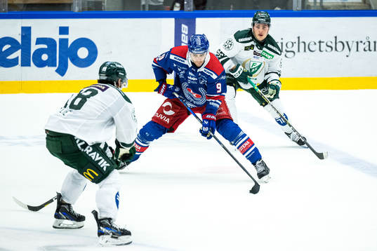 Oskarshamns Ahti Oksanen mot Färjestads Remi Elie och
