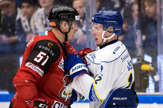Malmö Redhawkss Emil Sylvegård och Leksands Kalle Östman