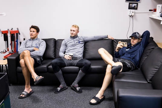 Leksands Jon Knuts och Olle Alsing och målvakt Kasimir