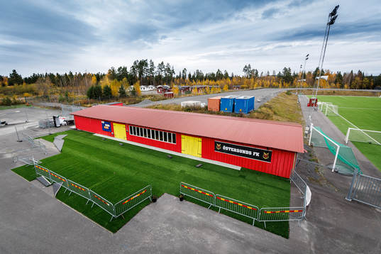 En av restaurangbyggnaden på Jämtkraft Arena