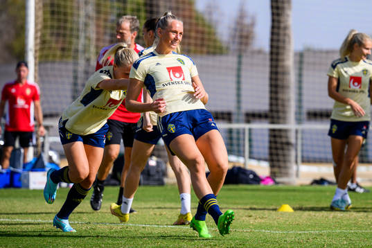Rebecka Blomqvist and Stina Blackstenius of the Swedish