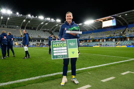 Olivia Schough of Sweden is awarded player of the match