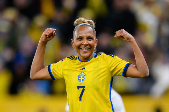 Madelen Janogy of Sweden celebrates