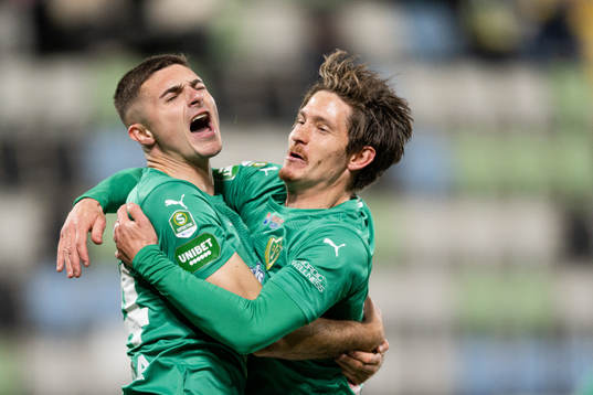 Jönköpings Södras Marko Nikolic och Robin Book jublar