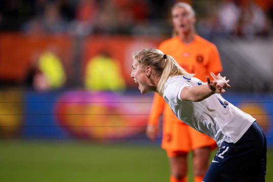 Sophie Roman Haug of Norway celebrates the 0-1 goal
