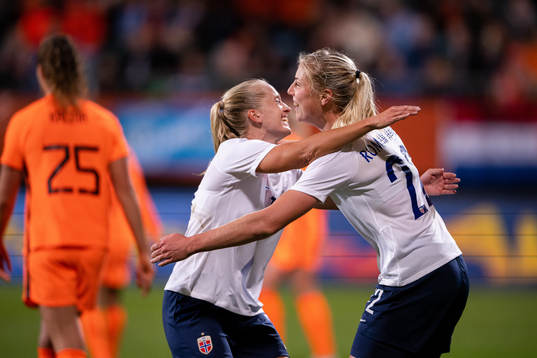 Amalie Eikeland and Sophie Roman Haug of Norway celebrates