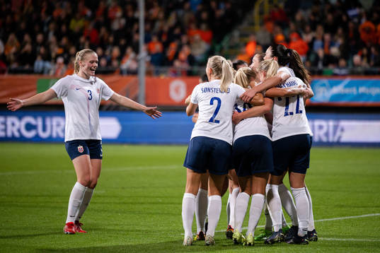 Players of Norway celebrate the 0-1 goal