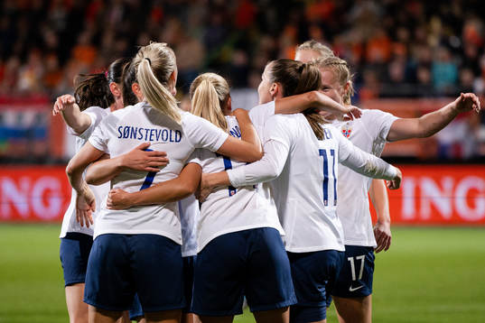 Players of Norway celebrate the 0-2 goal
