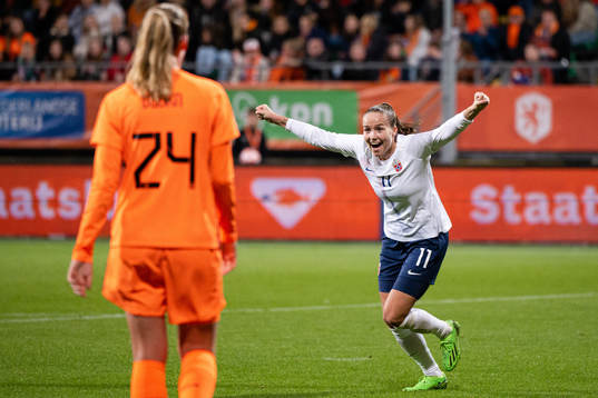 Guro Reiten of Norway celebrates the 0-2 goal