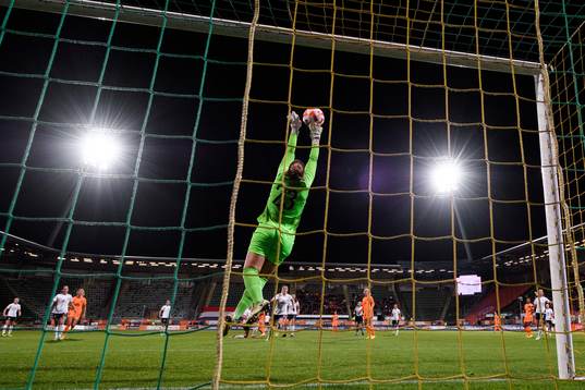 goalkeeper Aurora Mikalsen of Norway with a save