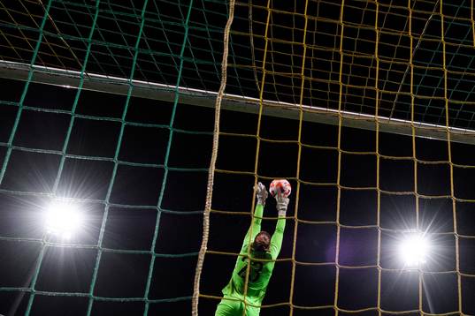 goalkeeper Aurora Mikalsen of Norway with a save