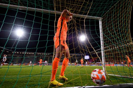 Caitlin Dijkstra of The Netherlands looks dejected as