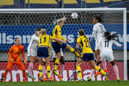 Amanda Ilestedt of Sweden scores 2-0 behind goalkeeper