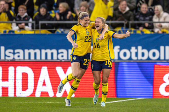 Olivia Schough and Filippa Angeldahl of Sweden celebrate