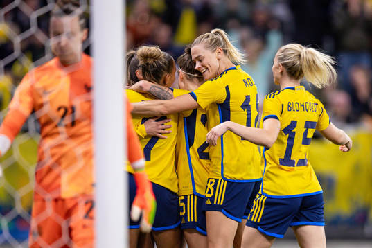 Madelen Janogy of Sweden celebrate with teammates
