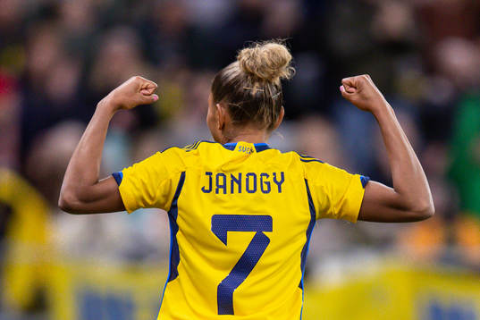 Madelen Janogy of Sweden celebrates