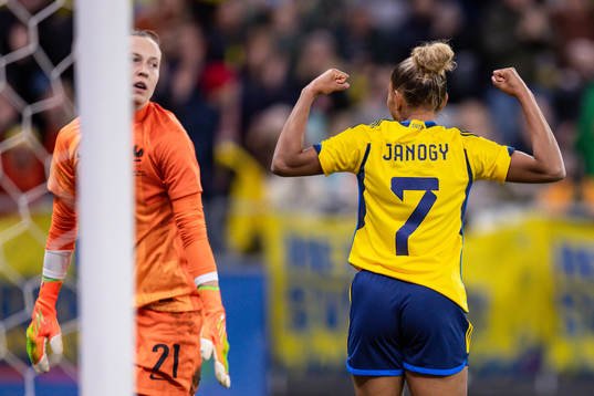Madelen Janogy of Sweden celebrates