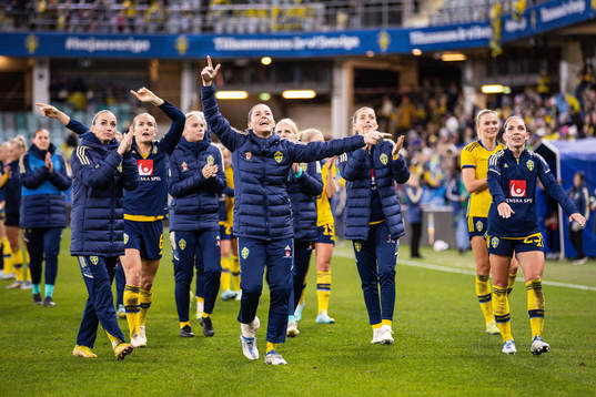 Olivia Schough of Sweden celebrate with teammates