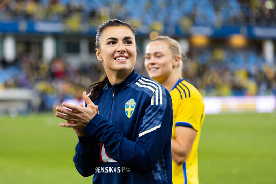 Goalkeeper Zecira Musovic of Sweden celebrates