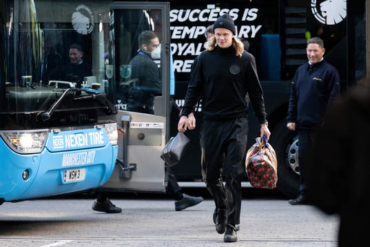 Erling Braut Haaland of Manchester City arrives at the