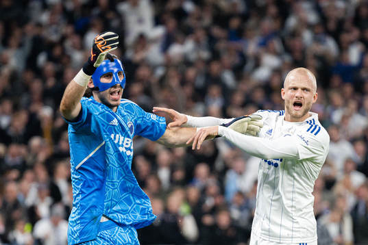 Goalkeeper Kamil Grabara and Nicolai Boilesen of Copenhagen