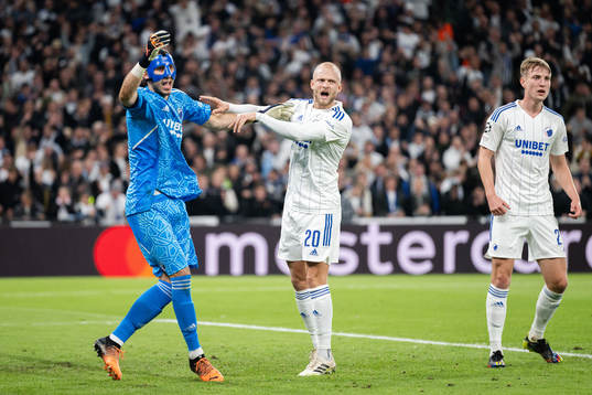 Goalkeeper Kamil Grabara and Nicolai Boilesen of Copenhagen