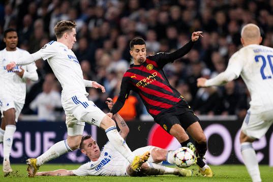 Lukas Lerager of Copenhagen and Joao Cancelo of Man City