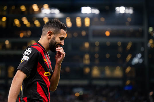 Riyad Mahrez of Man City looks dejected