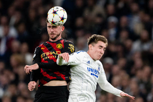 Aymeric Laporte of Man City and Isak Bergmann Johannesson