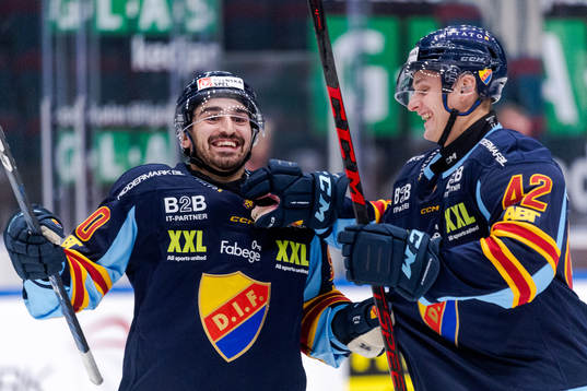 Djurgårdens Kevin Karlsson och Ludvig Hedström jublar