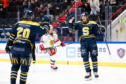 Södertäljes Nikola Pasic och Viktor Liljegren jublar