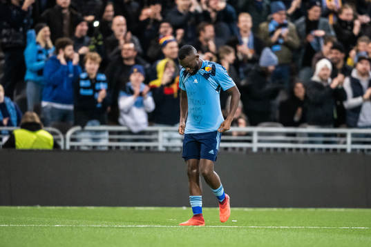 Emmanuel Justine Rabby Banda of Djurgården celebrates