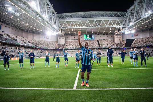 Emmanuel Justine Rabby Banda of Djurgården celebrates