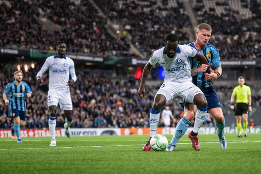 Elisha Owusu of Gent and Victor Edvardsen of Djurgården