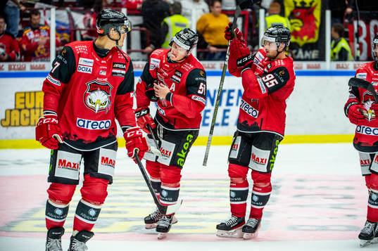 Malmö Redhawks Oliver Lauridsen, Emil Sylvegård och Carl