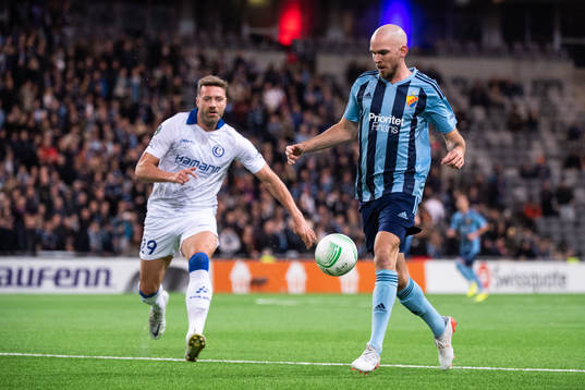 Laurent Depoitre of Gent and Marcus Danielson of Djurgården