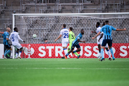 Emmanuel Justine Rabby Banda of Djurgården celebrates