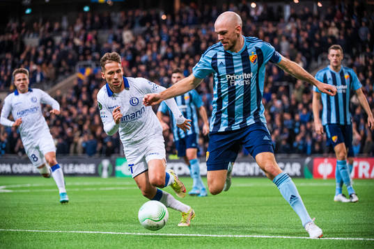 Andrew Hjulsager of Gent and Marcus Danielson of Djurgården