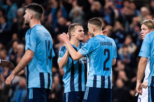 Elias Andersson and Piotr Johansson of Djurgården celebrate