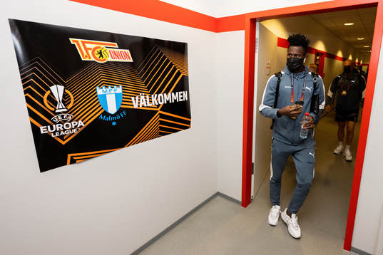 Emmanuel Lomotey of Malmö FF arrives to the stadium