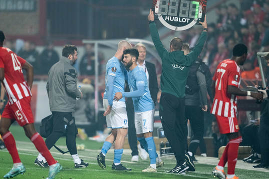 Jo Inge Berget of Malmö FF is substituted off for Erdal
