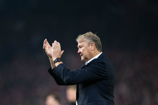 Head coach Åge Hareide of Malmö FF looks ejected
