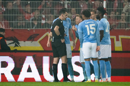 Anders Christiansen of Malmö FF reacts against referee