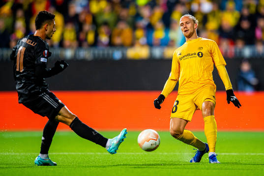 Gabriel Martinelli of Arsenal and Lars-Jørgen Salvesen of