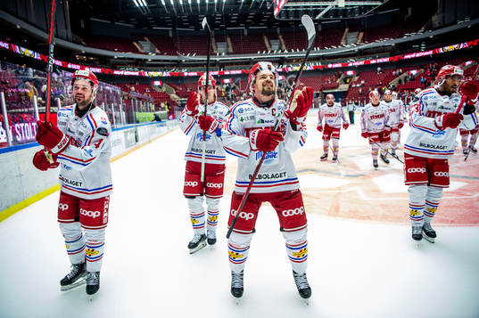 Timrås spelare med Anton Lander i spetsen jublar