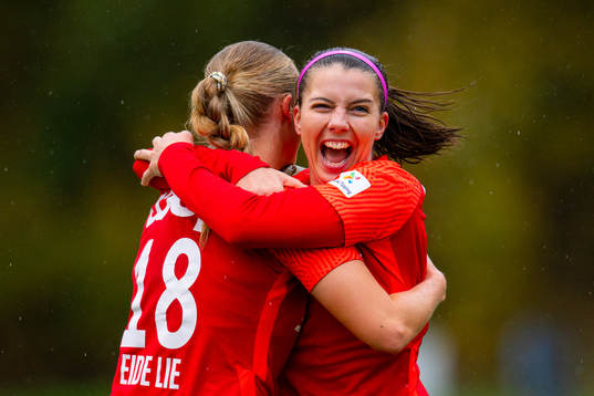 Cecilie Redisch Kvamme of Brann celebrates with teammate