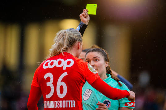 Svava Ros Gudmundsdottir of Brann receives a yellow card