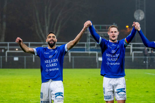 Trelleborgs Mouhammed-Ali Dhaini och Anton Tideman jublar