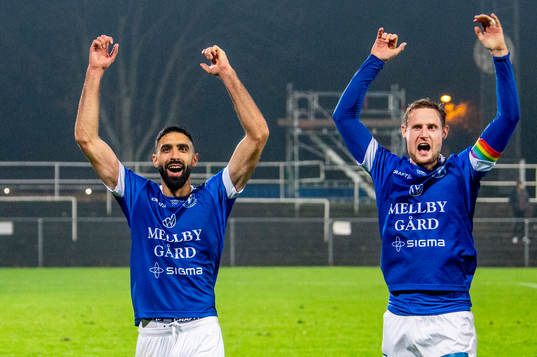 Trelleborgs Mouhammed-Ali Dhaini och Anton Tideman jublar